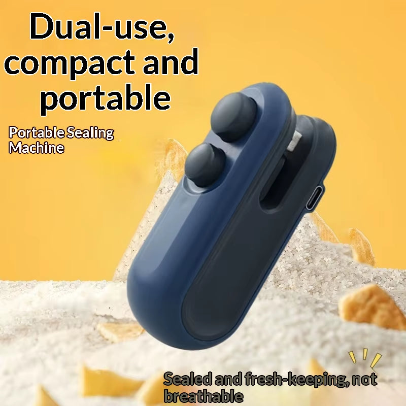 All-In-One USB Bag Sealer with Magnetic Back & Slide-Out Cutter, Press Seal&Cut Buttons Portable Heat Closer for Snack Bags