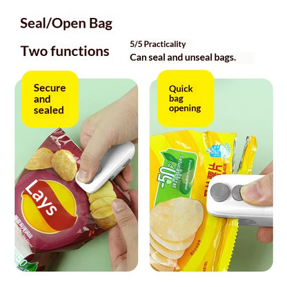 All-In-One USB Bag Sealer with Magnetic Back & Slide-Out Cutter, Press Seal&Cut Buttons Portable Heat Closer for Snack Bags