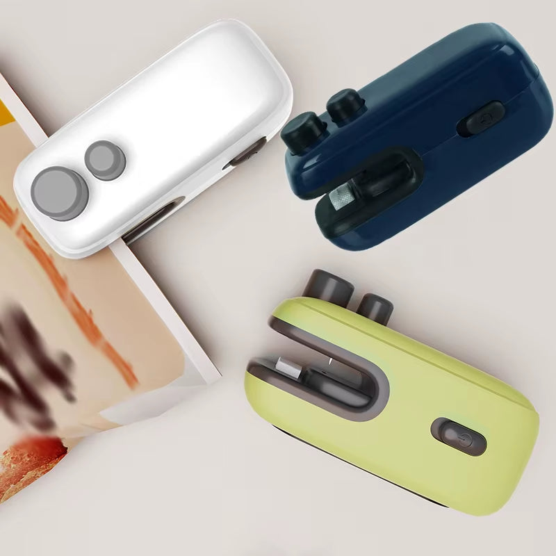 All-In-One USB Bag Sealer with Magnetic Back & Slide-Out Cutter, Press Seal&Cut Buttons Portable Heat Closer for Snack Bags